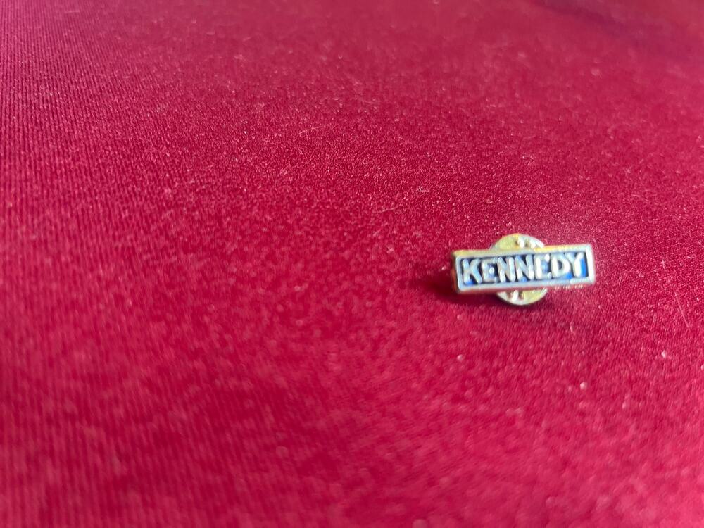 Vintage JFK Kennedy Campaign Style Enamel Lapel Pin - Gold Tone Bar